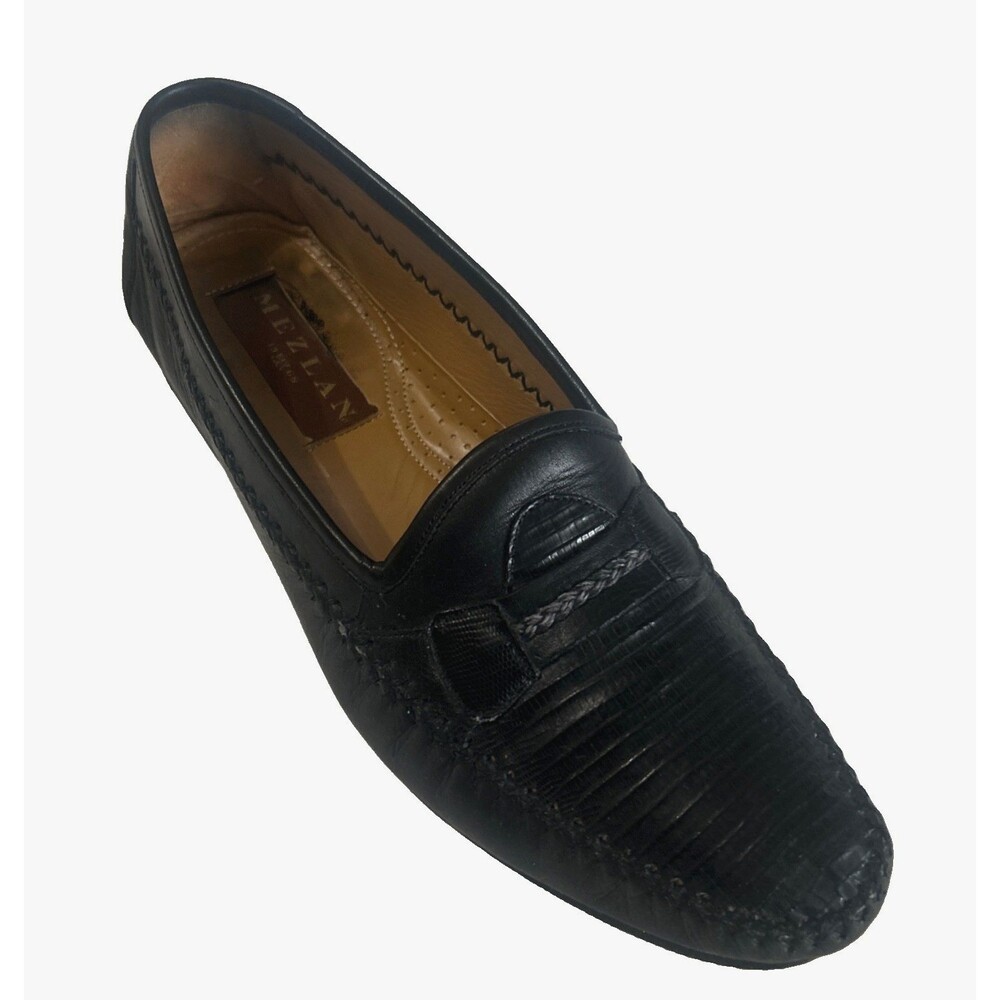 Mezlan Genuine Lizard Skin Mens 10M Slip-On Loafers Black Leather Dress Shoe